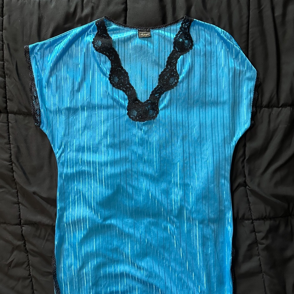 Midnight Blue Sheer Top with Black Lace